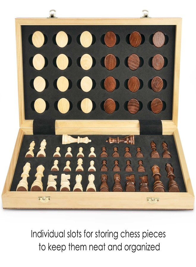 AMEROUS 15'' Magnetic Wooden Chess & Checkers Game Set -2 Extra Queens -24 Cherkers Pieces - Chessmen Storage Slots, Beginner Chess Set for Kids and Adults, Classic 2 in 1 Board Games - Image 4